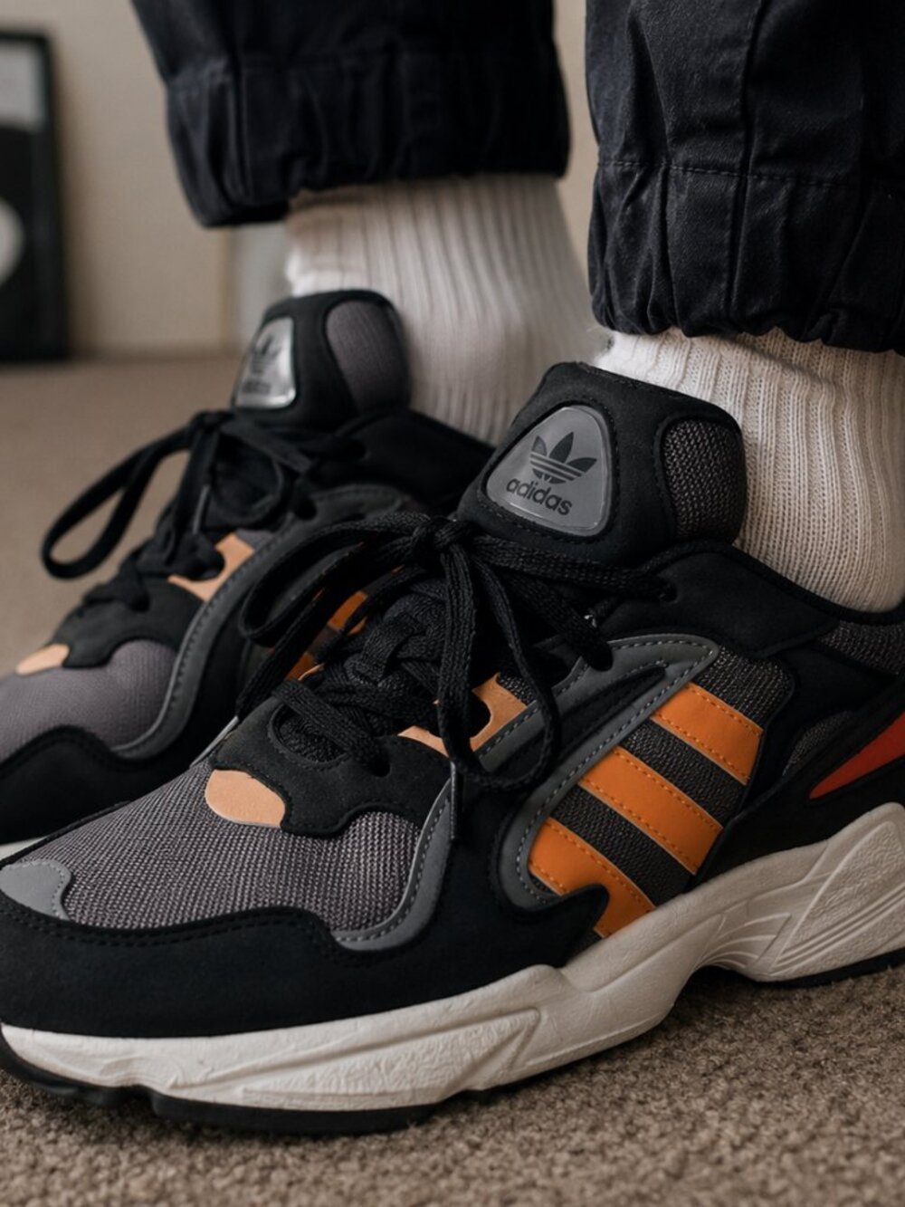 Adidas Yung-96 Sneakers Men’s Size 11 Black Gray Orange Retro Chunky Dad Shoes